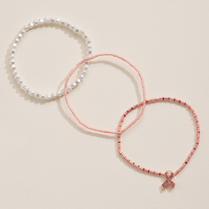 Pink Ribbon Stretch Bracelet Trio