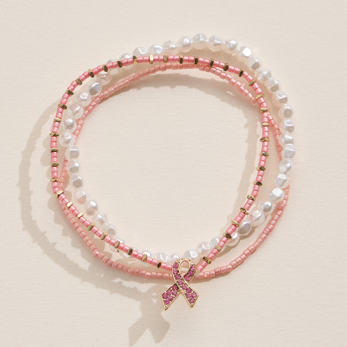Pink Ribbon Stretch Bracelet Trio