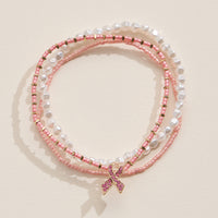 Pink Ribbon Stretch Bracelet Trio