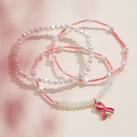 Awareness Pink Ribbon Beaded Bracelet Set