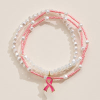 Awareness Pink Ribbon Beaded Bracelet Set