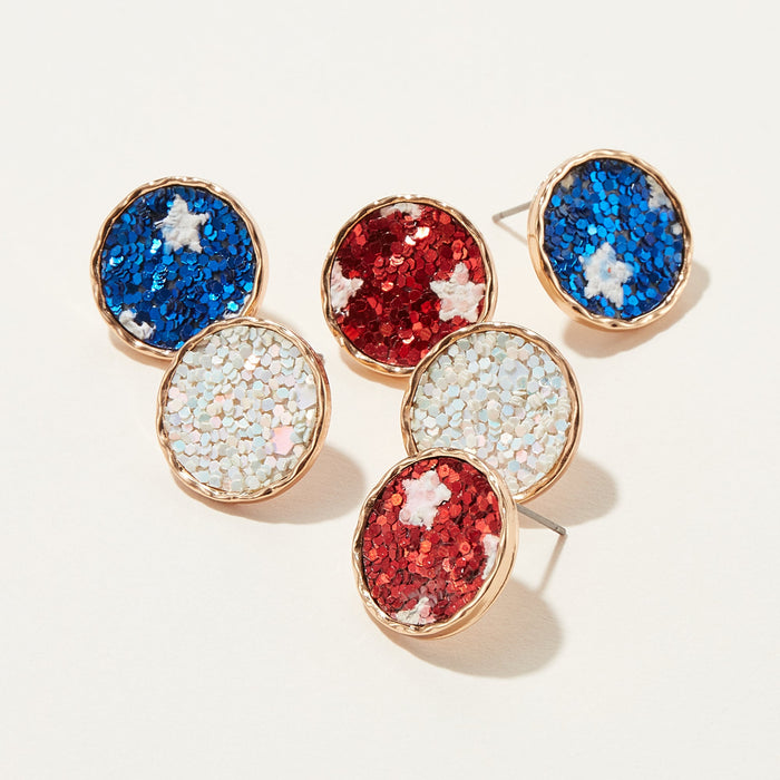 America Glitter Stud Earring 6 pcs Set