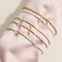 Faceted Bead Anklet with Gold Cross Charm