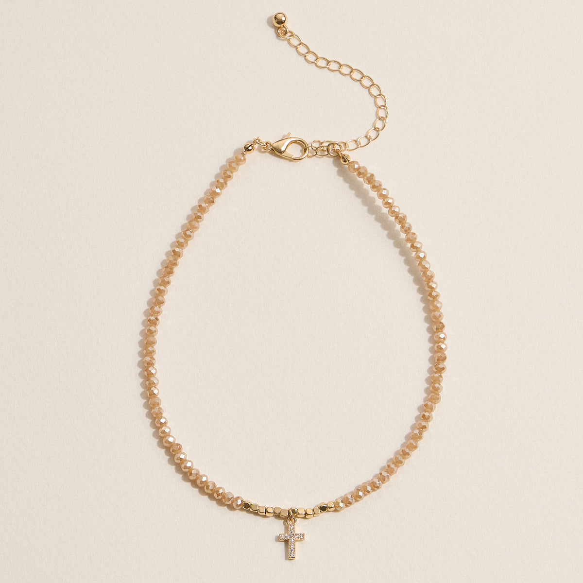 Faceted Bead Anklet with Gold Cross Charm