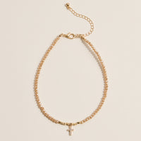 Faceted Bead Anklet with Gold Cross Charm