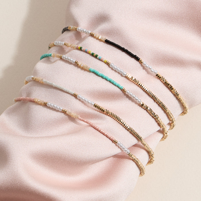 Beaded Anklet with Pearls and Gold Accents