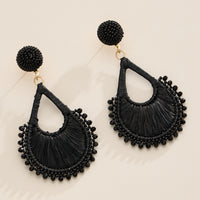 Raffia Teardrop Statement Earrings – Lightweight Beaded Dangle Earrings