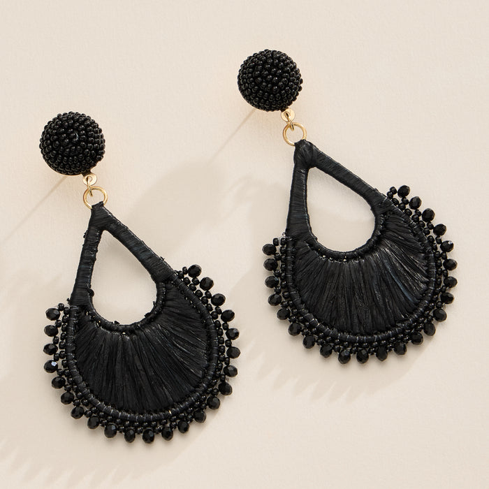 Raffia Teardrop Statement Earrings – Lightweight Beaded Dangle Earrings