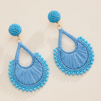 Raffia Teardrop Statement Earrings – Lightweight Beaded Dangle Earrings