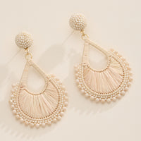 Raffia Teardrop Statement Earrings – Lightweight Beaded Dangle Earrings