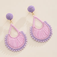 Raffia Teardrop Statement Earrings – Lightweight Beaded Dangle Earrings