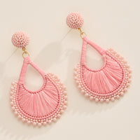 Raffia Teardrop Statement Earrings – Lightweight Beaded Dangle Earrings
