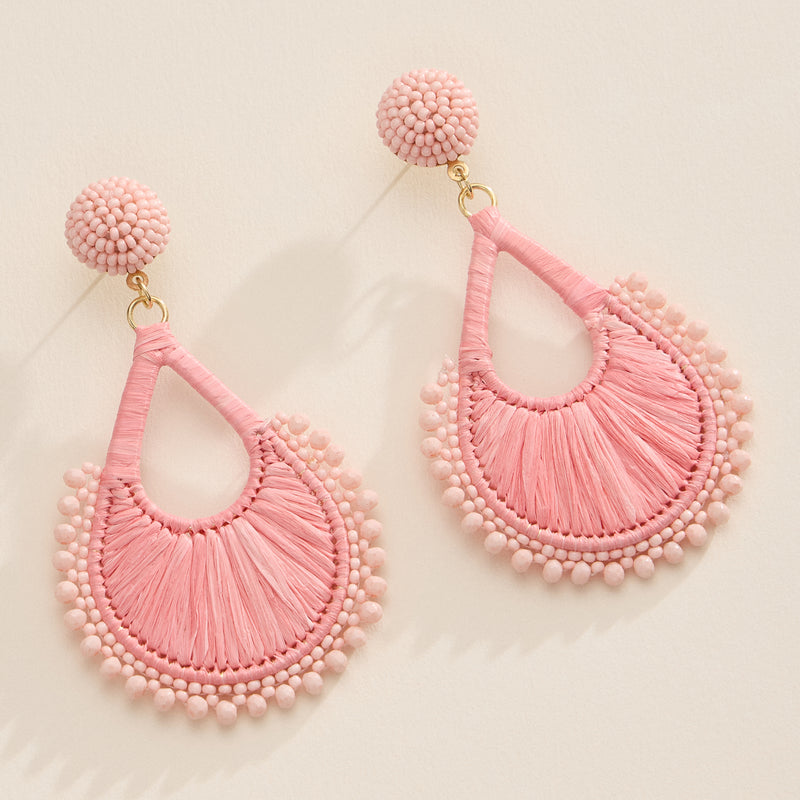 Raffia Teardrop Statement Earrings – Lightweight Beaded Dangle Earrings