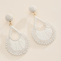 Raffia Teardrop Statement Earrings – Lightweight Beaded Dangle Earrings