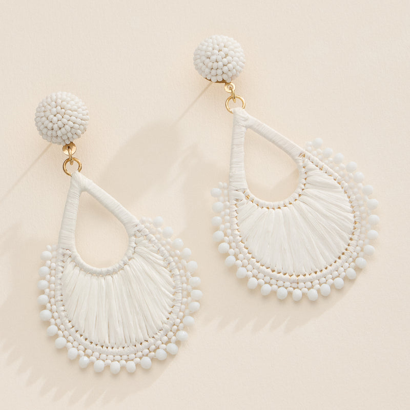 Raffia Teardrop Statement Earrings – Lightweight Beaded Dangle Earrings