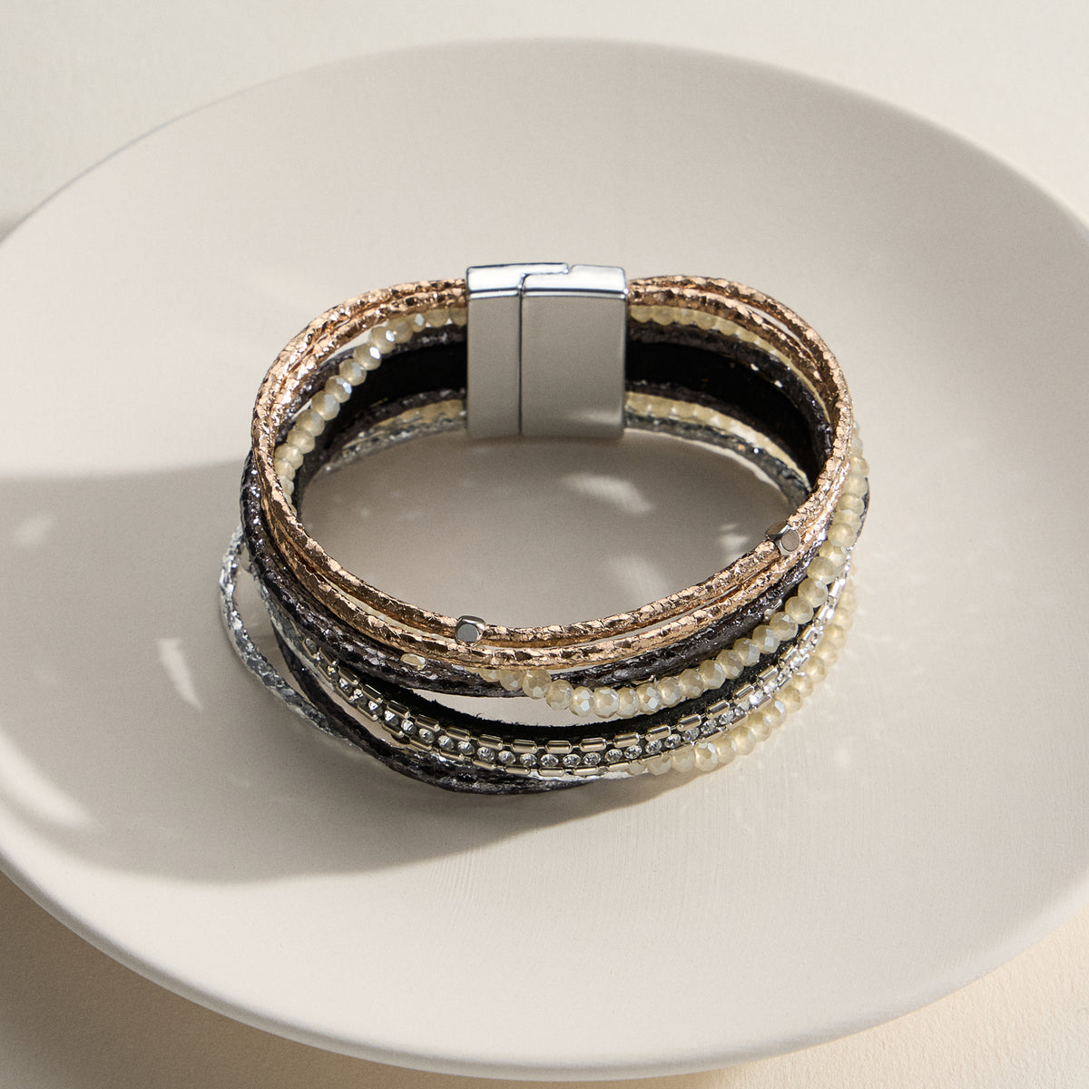 Multi-Strand Beaded Wrap Bracelet – Elegant Layered Cuff with Clasp
