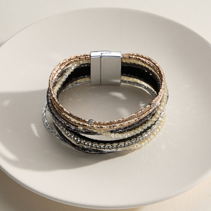 Multi-Strand Beaded Wrap Bracelet – Elegant Layered Cuff with Clasp