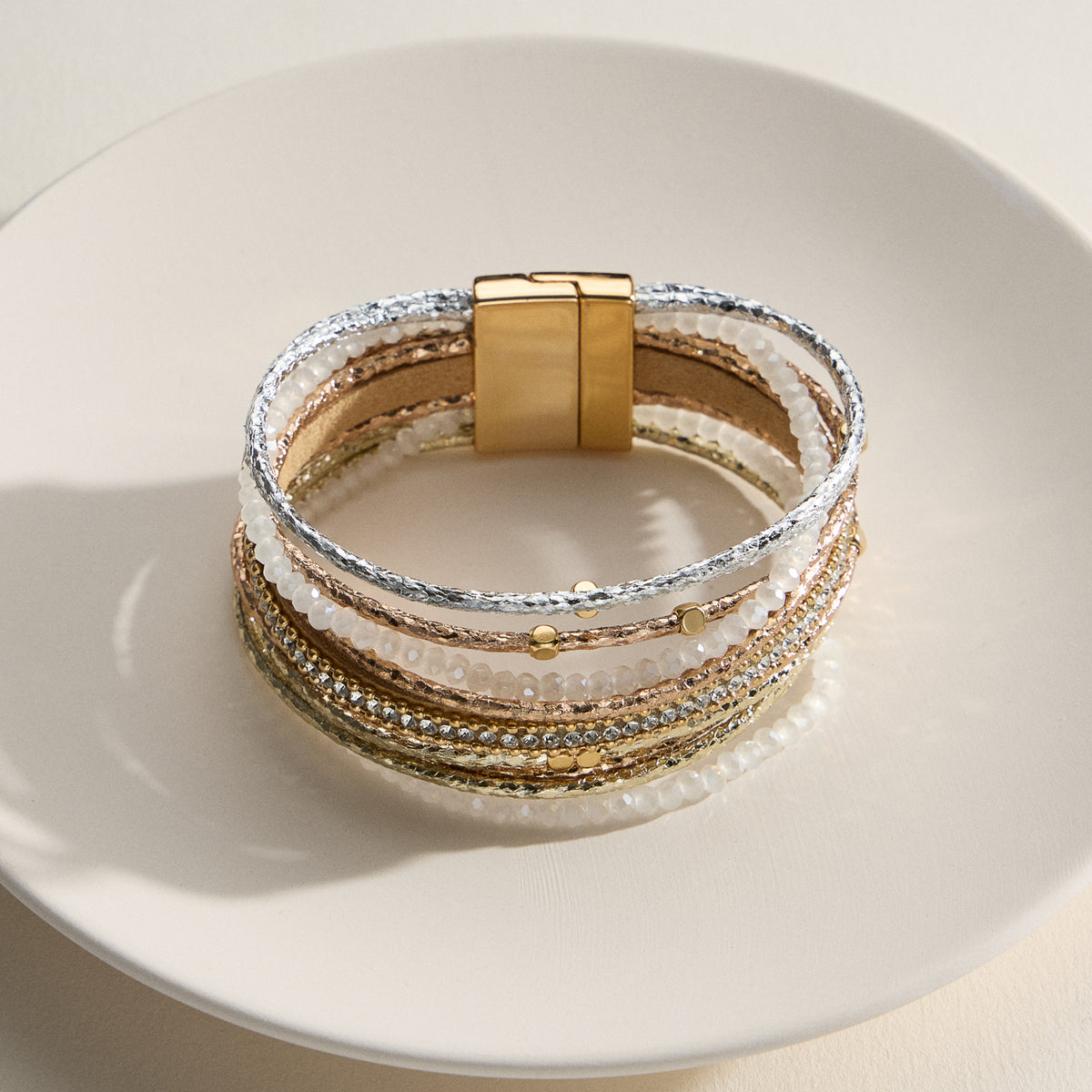 Multi-Strand Beaded Wrap Bracelet – Elegant Layered Cuff with Clasp