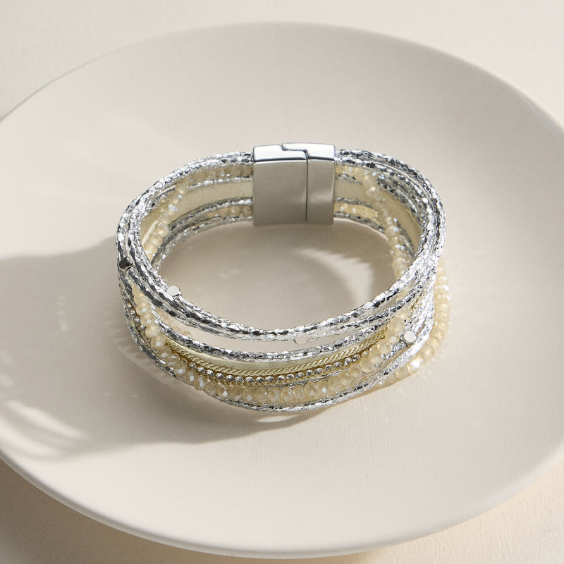 Multi-Strand Beaded Wrap Bracelet – Elegant Layered Cuff with Clasp