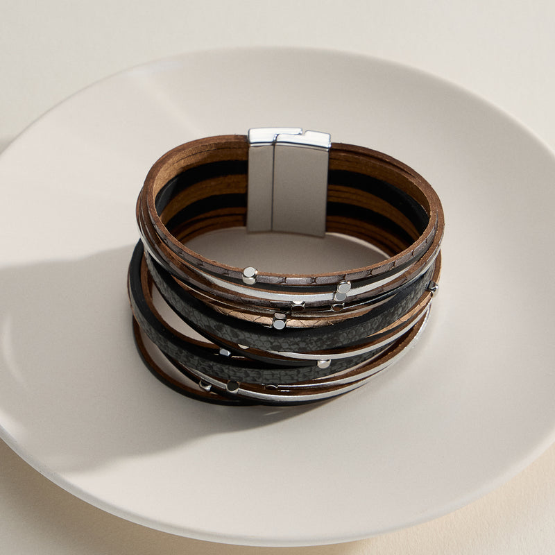 Natural Stone Multi-Strand Wrap Bracelet – Boho Layered Cuff with Clasp