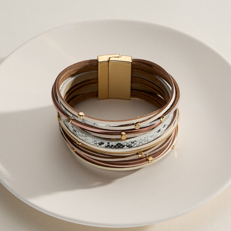 Natural Stone Multi-Strand Wrap Bracelet – Boho Layered Cuff with Clasp