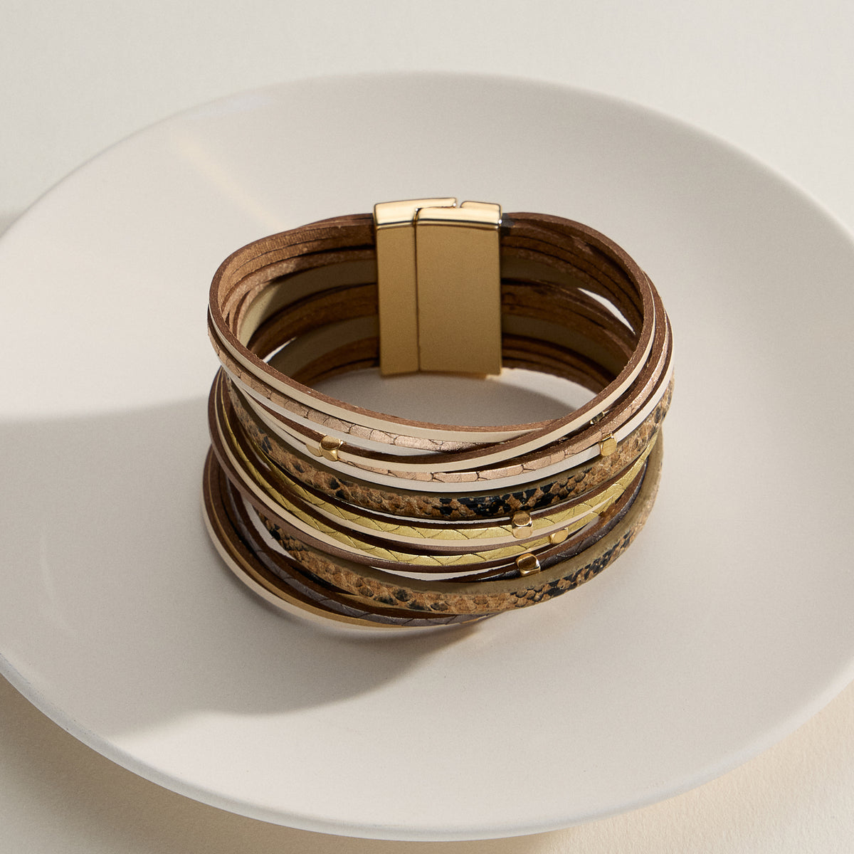 Natural Stone Multi-Strand Wrap Bracelet – Boho Layered Cuff with Clasp