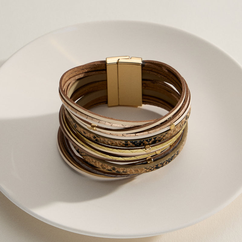 Natural Stone Multi-Strand Wrap Bracelet – Boho Layered Cuff with Clasp