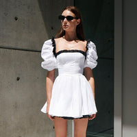 Contrast Square Neck Backless Mini Dress