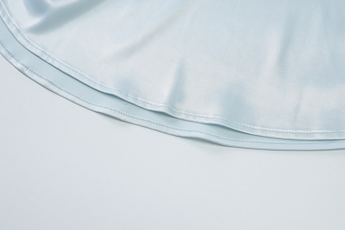 Women Clothing Spring Summer Chest Hollow Out Cutout Sexy Bare Back Halter Ribbon Satin Dress