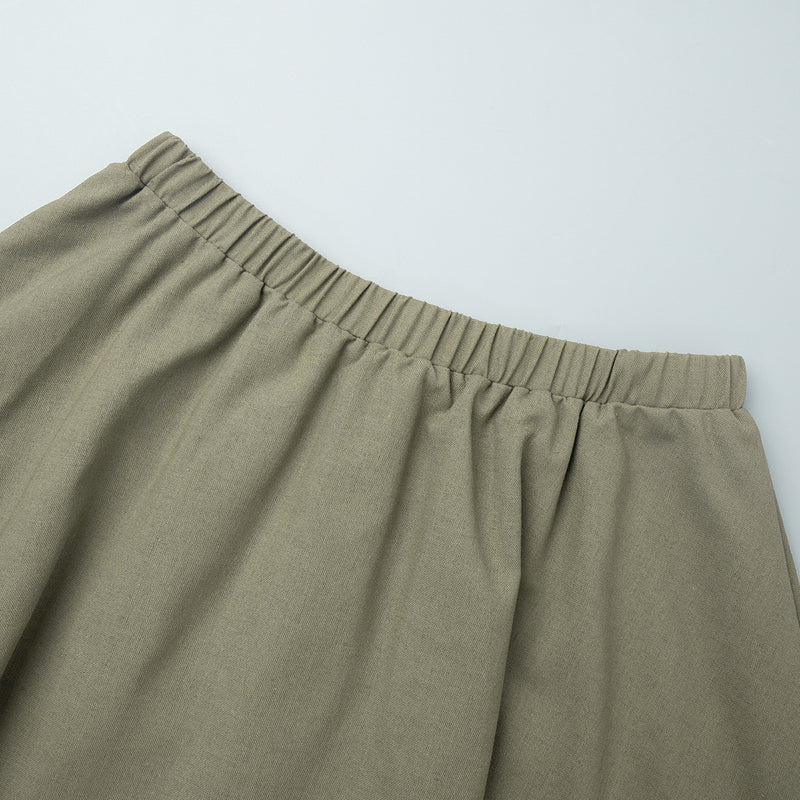 Round Neck Linen Vest &amp; Pleated Skirt Set