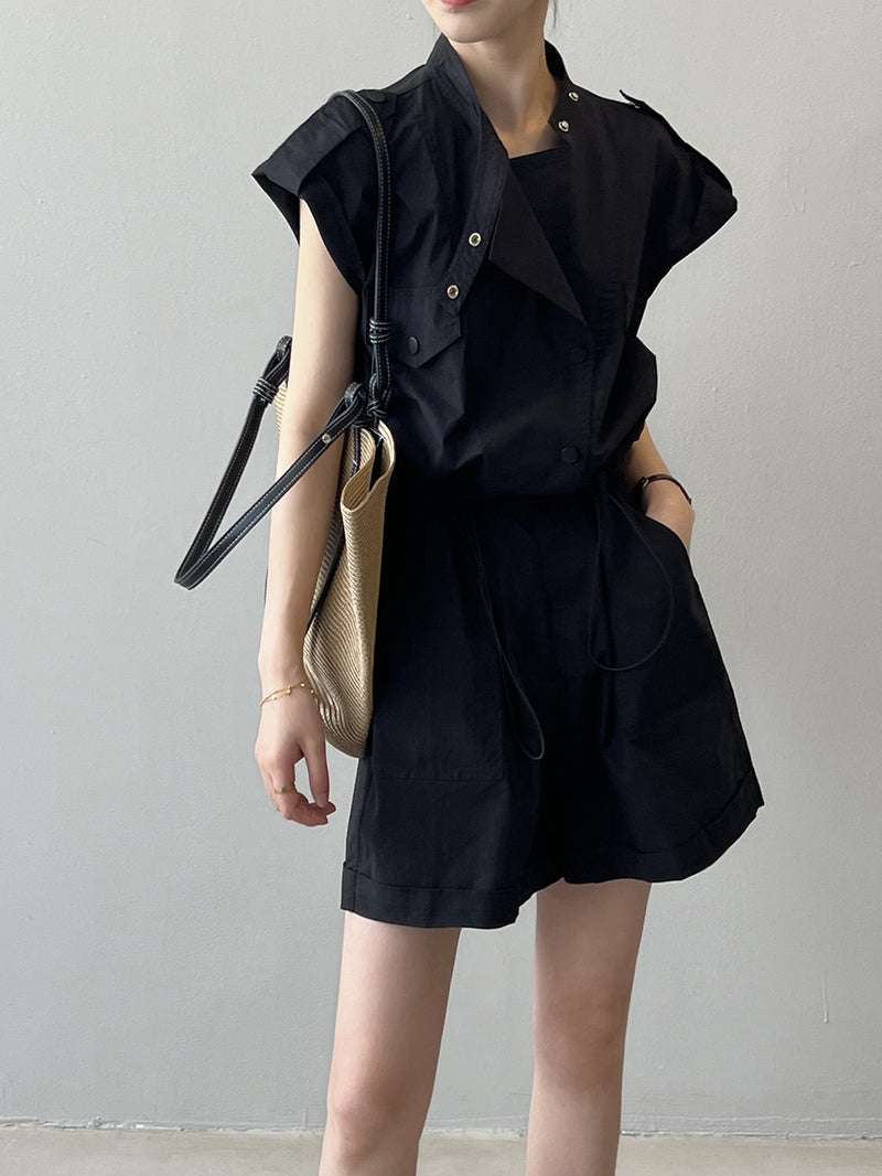 High-Waist Drawstring Cargo Overalls