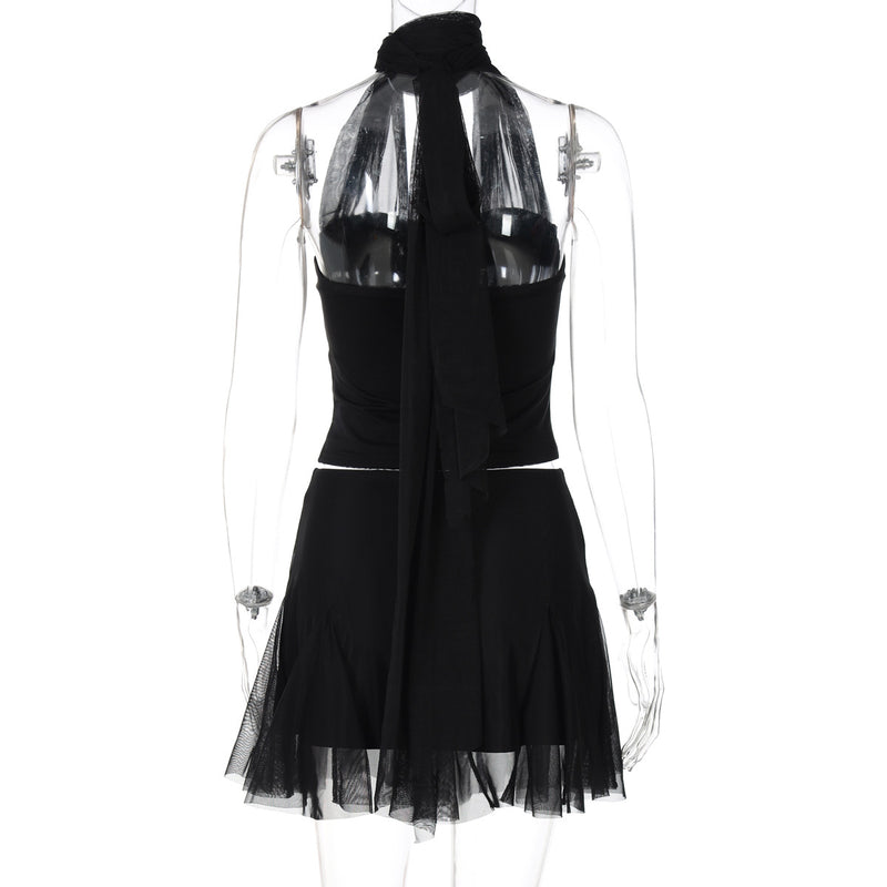 Halter Lace-Up Two-Piece Set