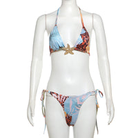 Lace-Up Three-Piece Bikini Set
