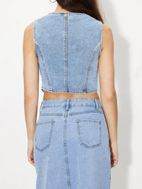 V-Neck Denim Button Vest Top