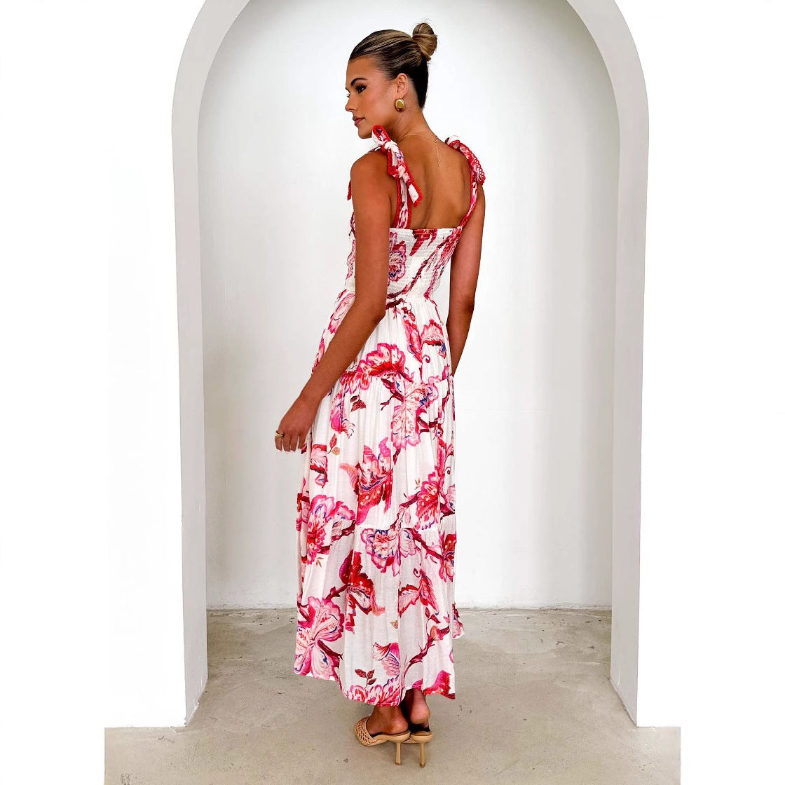 Floral Smocked Slit Maxi Dress