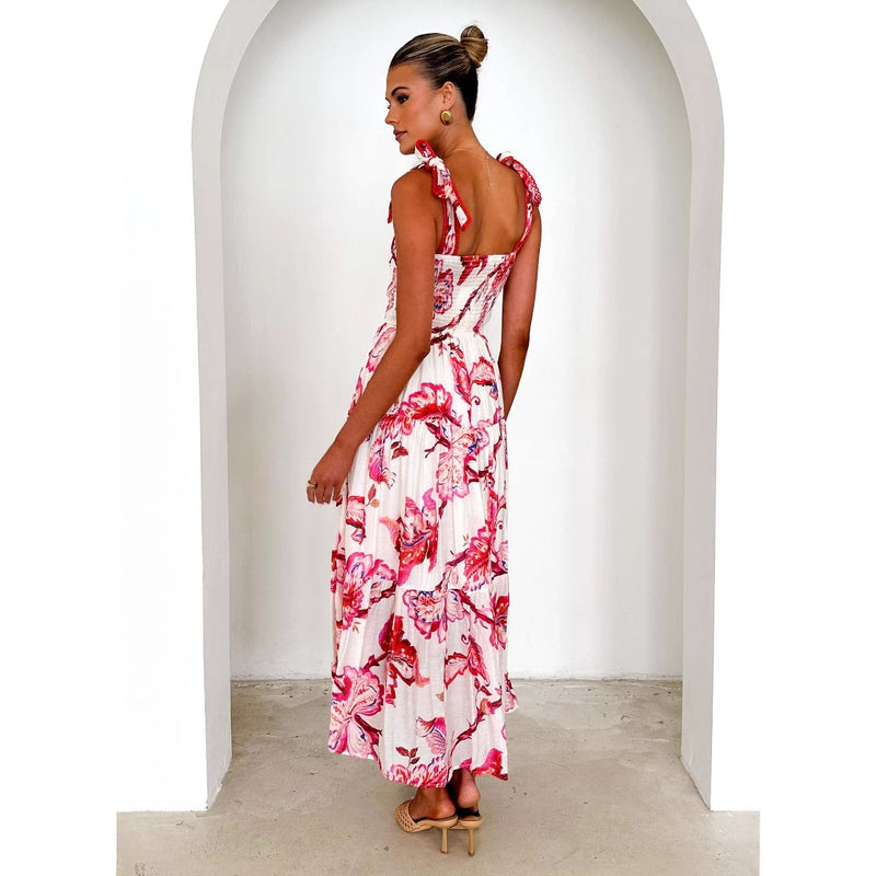 Floral Smocked Slit Maxi Dress