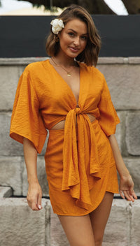 Solid Color Chest Tie-Up Short Dress with Irregular Hem