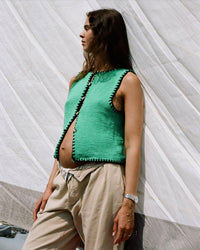 Contrast Color Ultra Short Woolen Vest Embroidered Vest Top Women