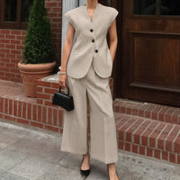 Khaki Retro V-Neck Outfit sets