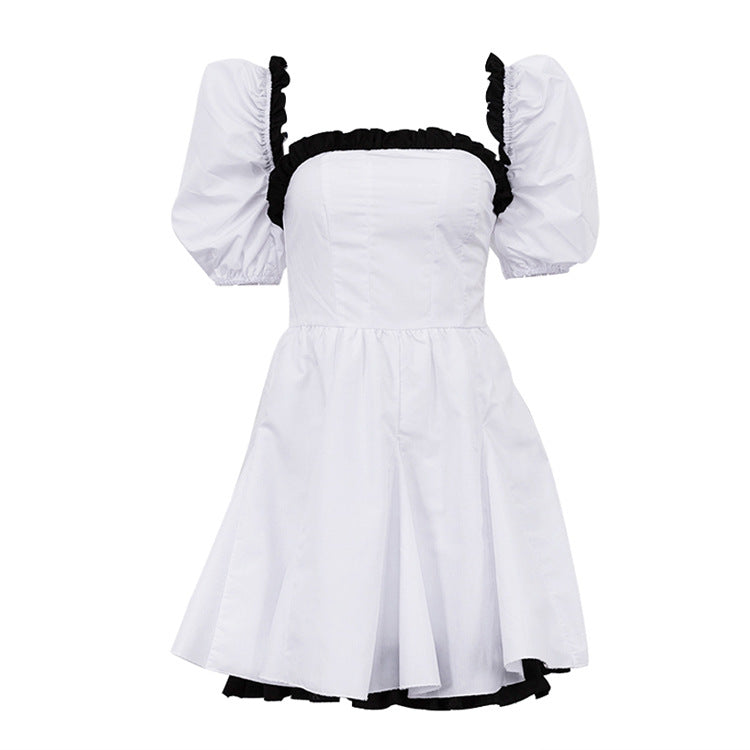 Contrast Square Neck Backless Mini Dress