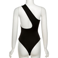 Summer New Women Clothing Fashion Sexy Oblique Shoulder Hollow Out Cutout Slim Solid Color Bodysuit Women