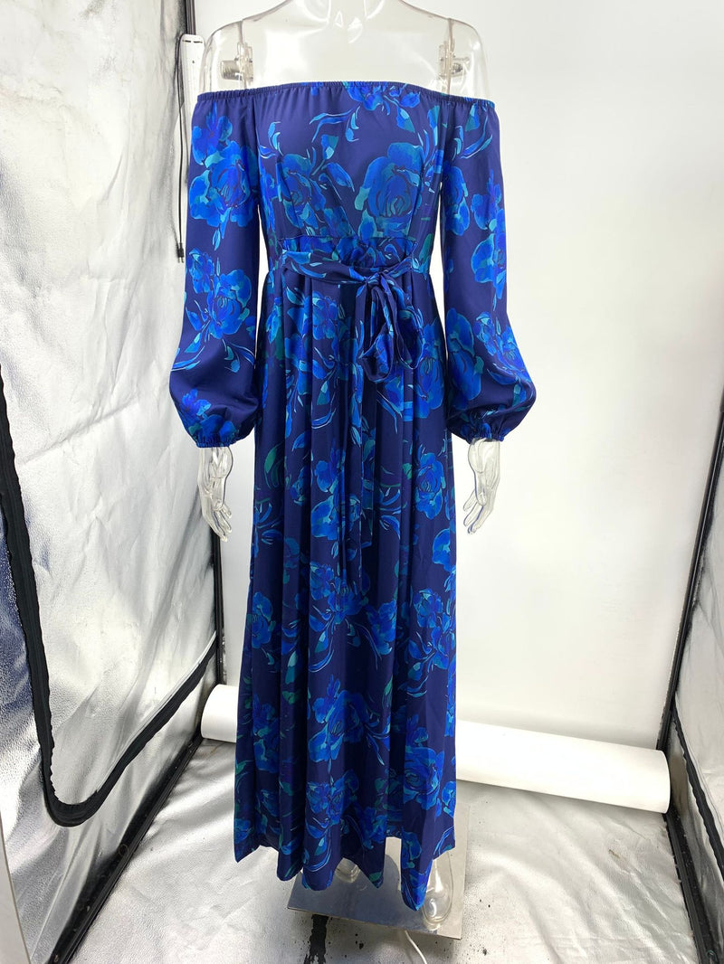 Off-Shoulder Printed Swing Maxi Dress