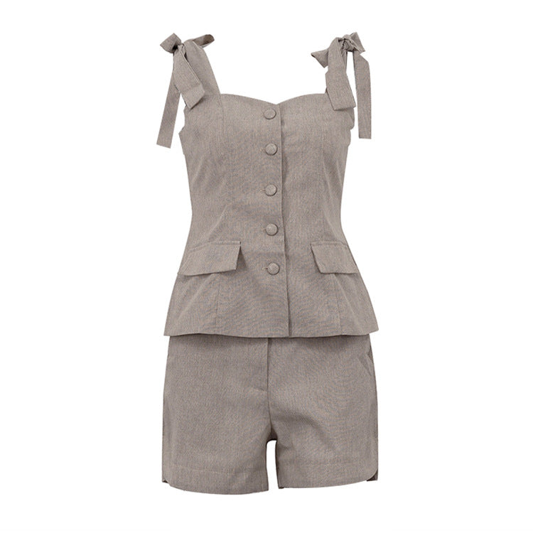 Cotton Bow Strap Top &amp; Shorts Set