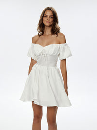Off Shoulder Short Sleeve Lace-Up Dress