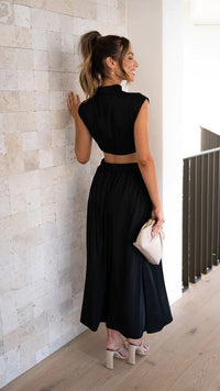 Stand Collar Cutout Maxi Dress