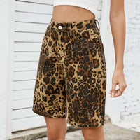 Leopard Print Denim Shorts