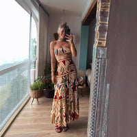 Summer Women Retro Boho High Waist Printing Slip Dress
