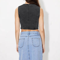 V-Neck Denim Button Vest Top