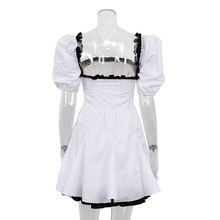 Contrast Square Neck Backless Mini Dress