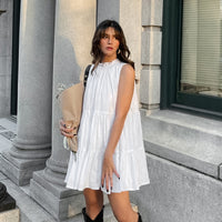 White Bow Lace-Up Elegant Loose Short Dress